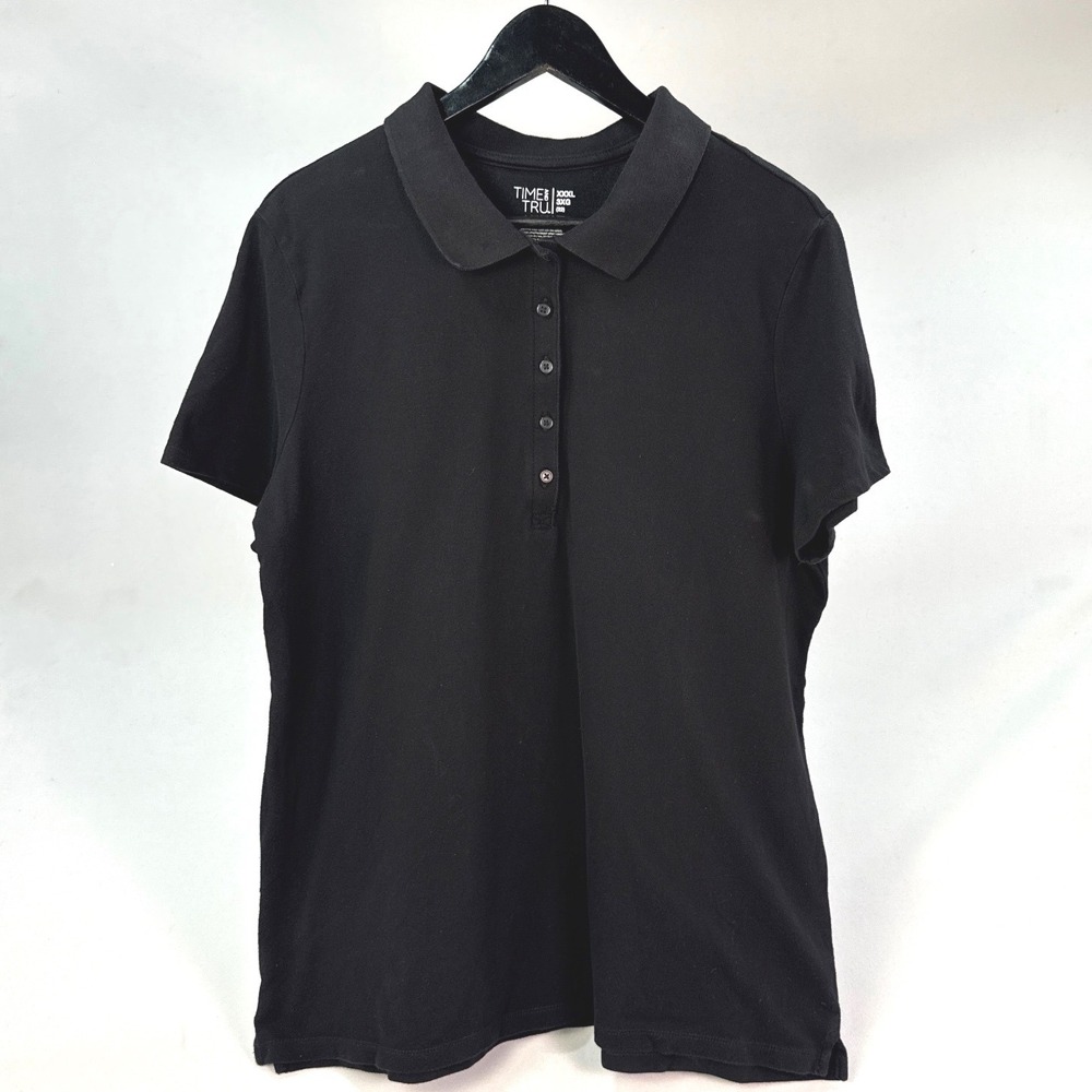 Time and Tru Mens XXXL 3XG Black Short Sleeve Cotton Pique Polo Shirt